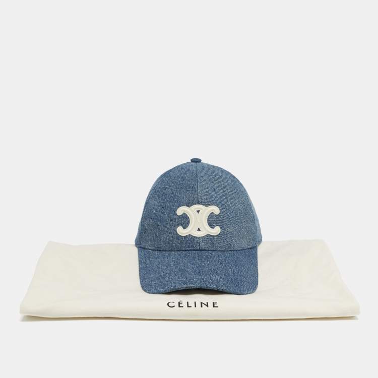 Pre Owned Celine Blue Union Wash Denim Triomphe Baseball Cap 57