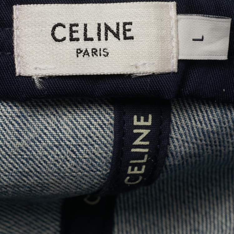 Pre Owned Celine Blue Union Wash Denim Triomphe Baseball Cap 57