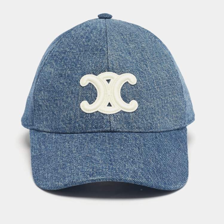 Pre Owned Celine Blue Union Wash Denim Triomphe Baseball Cap 57