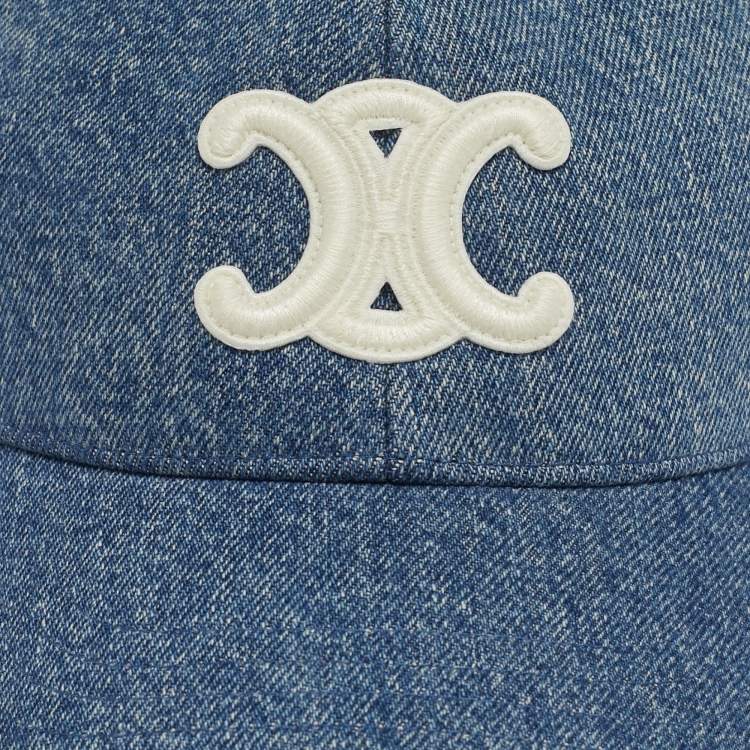 Pre Owned Celine Blue Union Wash Denim Triomphe Baseball Cap 57