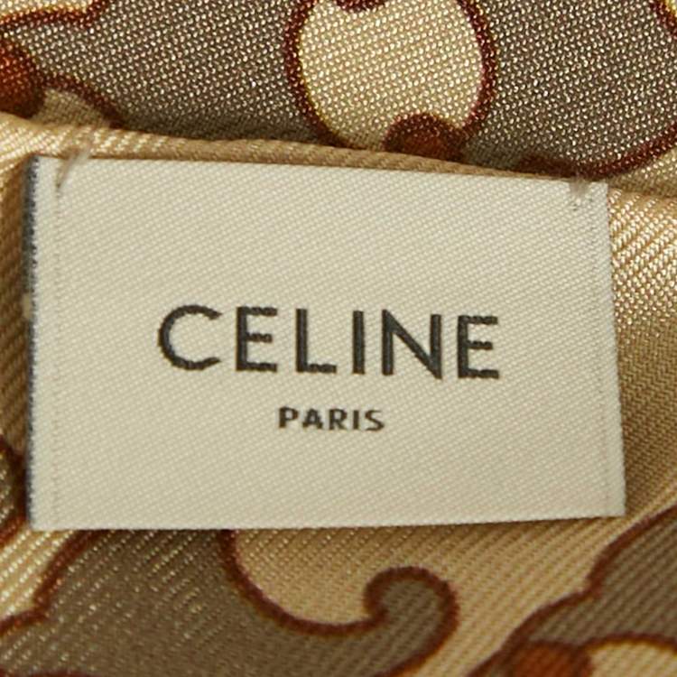 Pre Owned Celine Beige Triomphe Print Silk Square Scarf