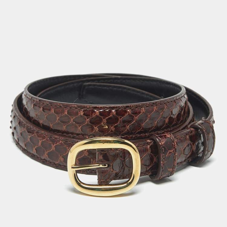 Pre Owned Celine 90 CM Slim Buckle Belt Brown Python