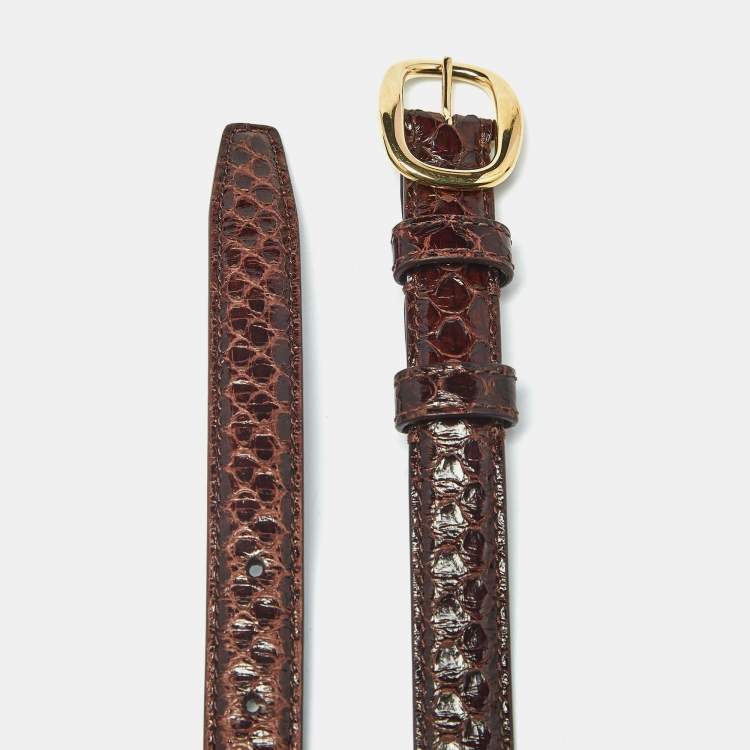 Pre Owned Celine 90 CM Slim Buckle Belt Brown Python