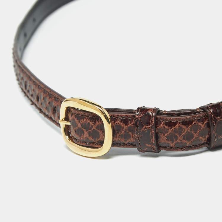 Pre Owned Celine 90 CM Slim Buckle Belt Brown Python