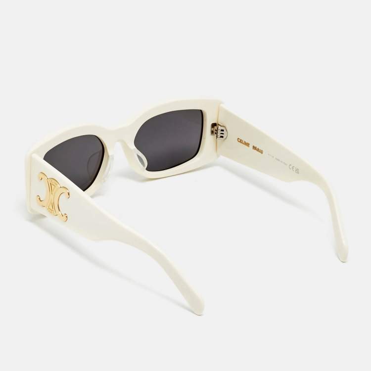 Pre Owned Celine Off White/Black CL40282U Triomphe Rectangle Sunglasses