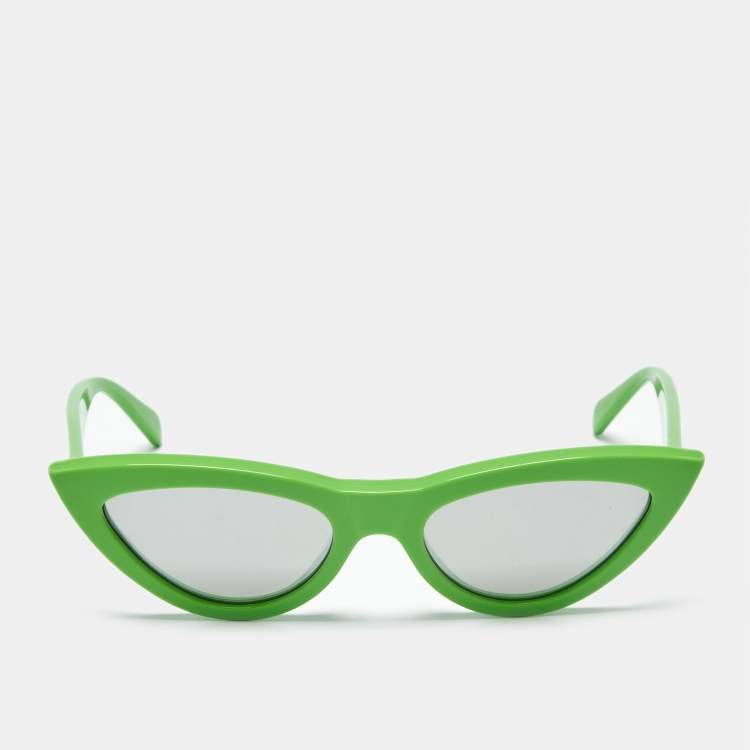 Pre Owned Celine Light Green/Black Mirrored CL400191 Cat Eye Sunglasses