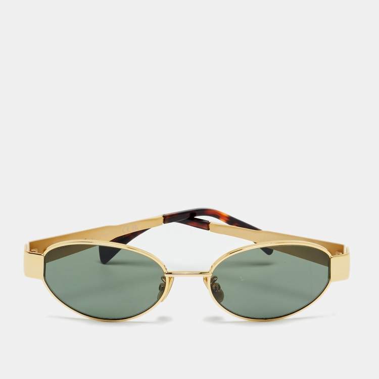 Pre Owned Celine Green/Gold Tone CL40235U Triomphe Oval Sunglasses