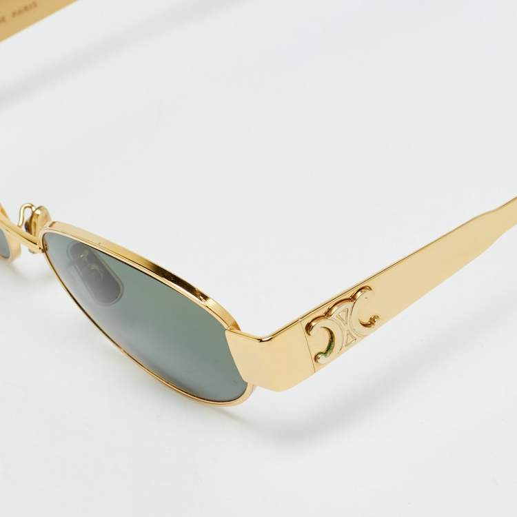 Pre Owned Celine Green/Gold Tone CL40235U Triomphe Oval Sunglasses