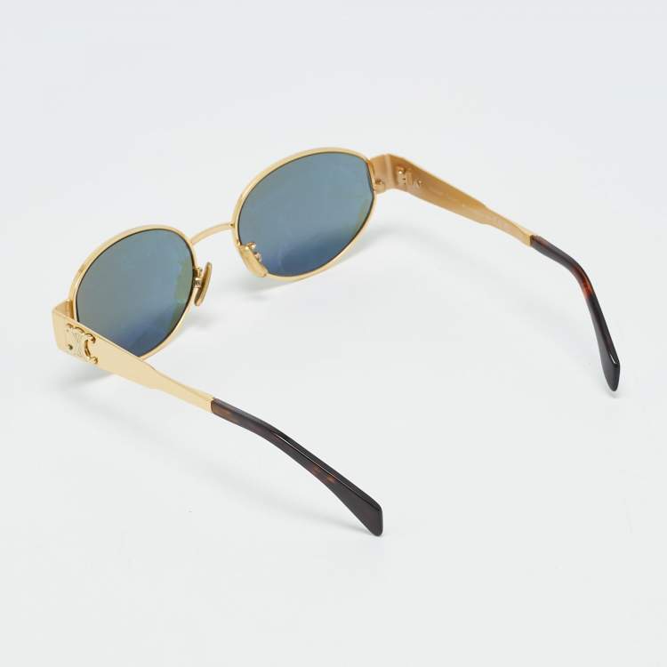 Pre Owned Celine Green/Gold Tone CL40235U Triomphe Oval Sunglasses