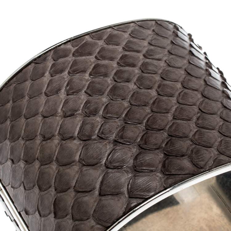Pre Owned سوار سيلين جلد ثعبان رصاصي فضي اللون عريض