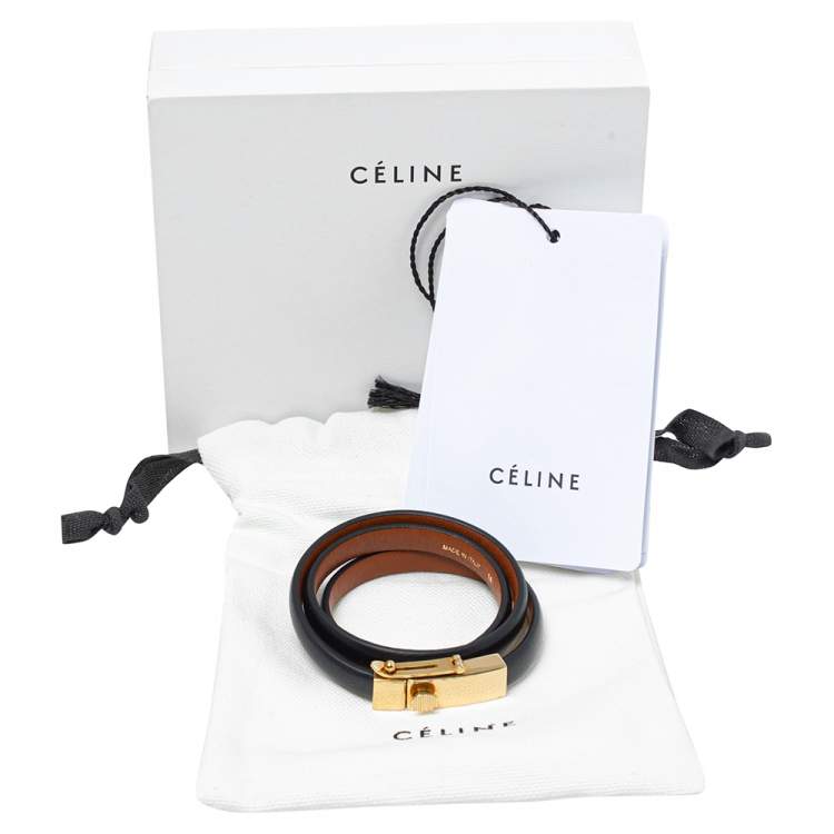 Pre Owned Céline Black Leather Triple Tour Bracelet M