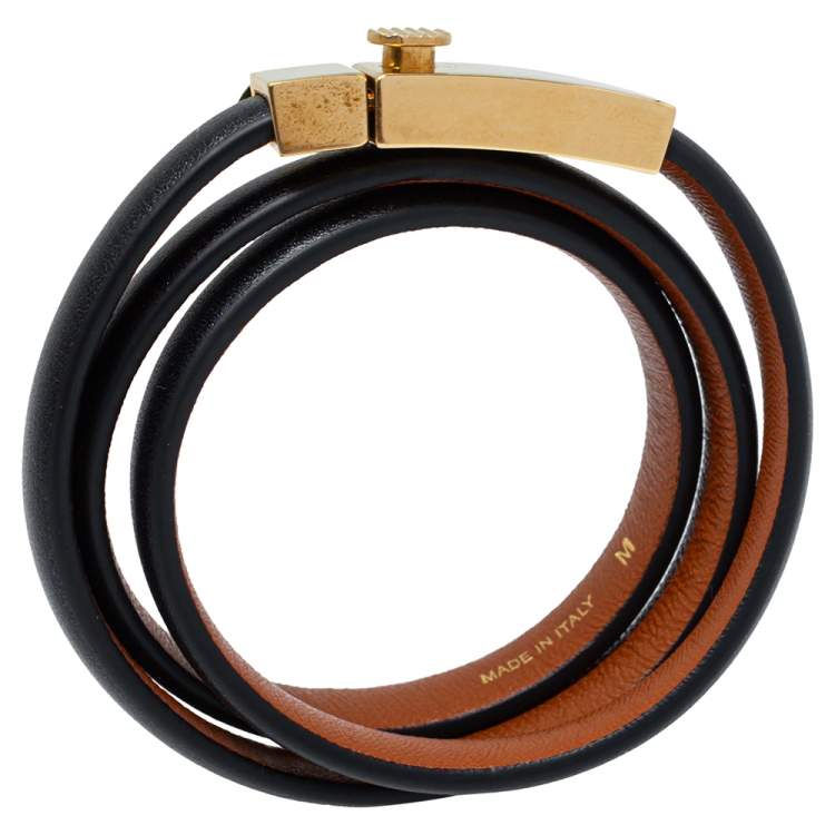 Pre Owned Céline Black Leather Triple Tour Bracelet M