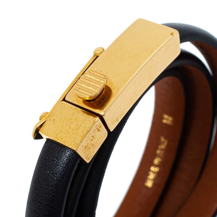Pre Owned Céline Black Leather Triple Tour Bracelet M