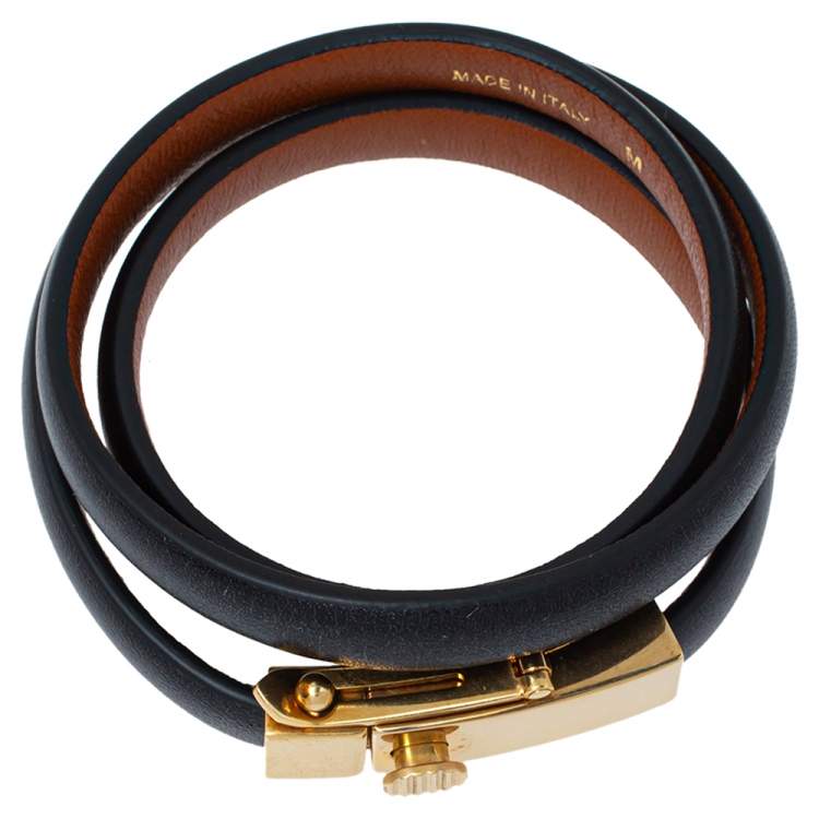 Pre Owned Céline Black Leather Triple Tour Bracelet M