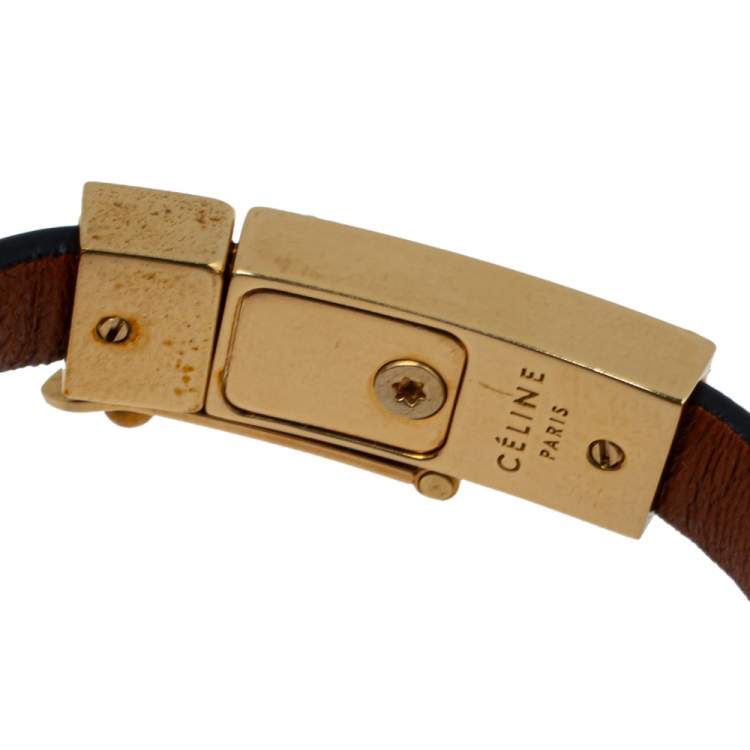 Pre Owned Céline Black Leather Triple Tour Bracelet M