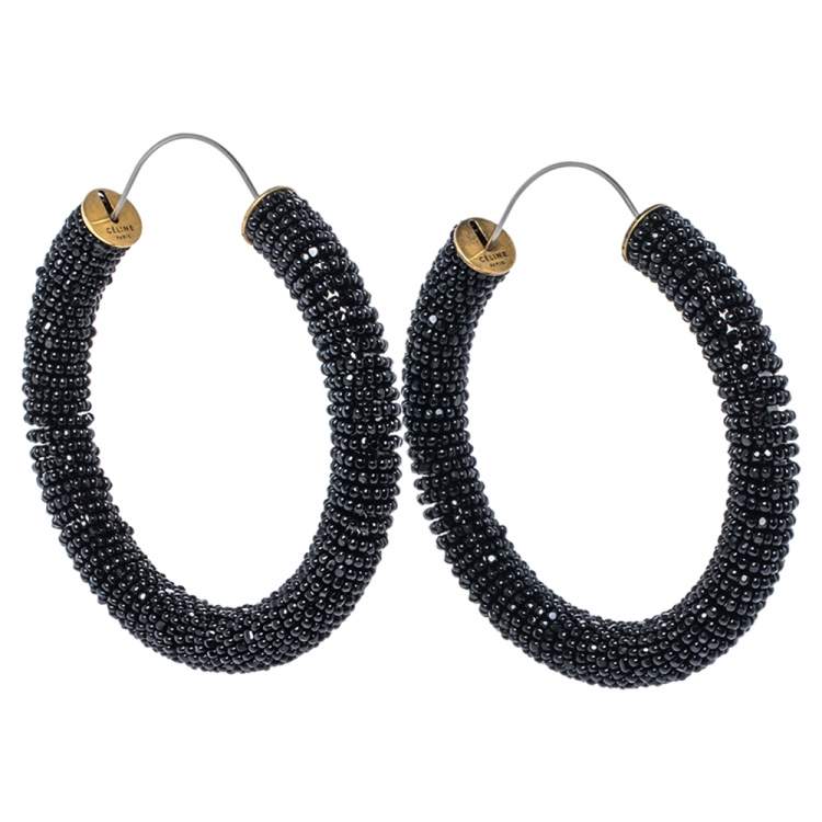 Pre Owned Celine Black Beaded Hoop Earrings 