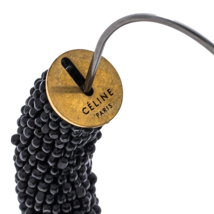 Pre Owned Celine Black Beaded Hoop Earrings 