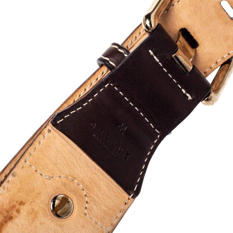مملوكة مسبقًا Celine Dark Brown Leather Coin Embellished Belt 90CM