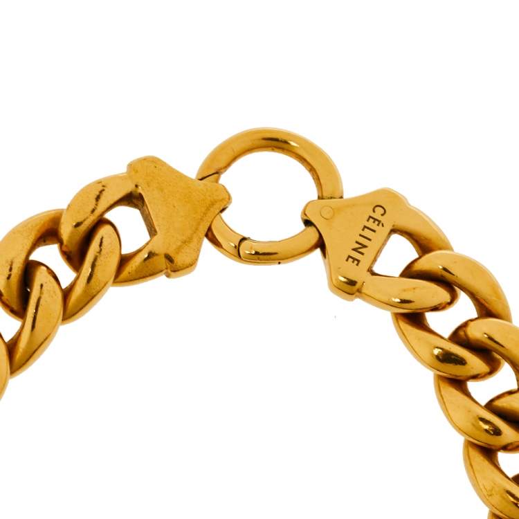 Pre Owned Céline Gold Tone Chunky Curb Chain Choker Necklace L
