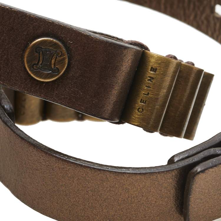 Pre Owned Céline Metallic Copper Leather Metal Link Double Wrap Bracelet