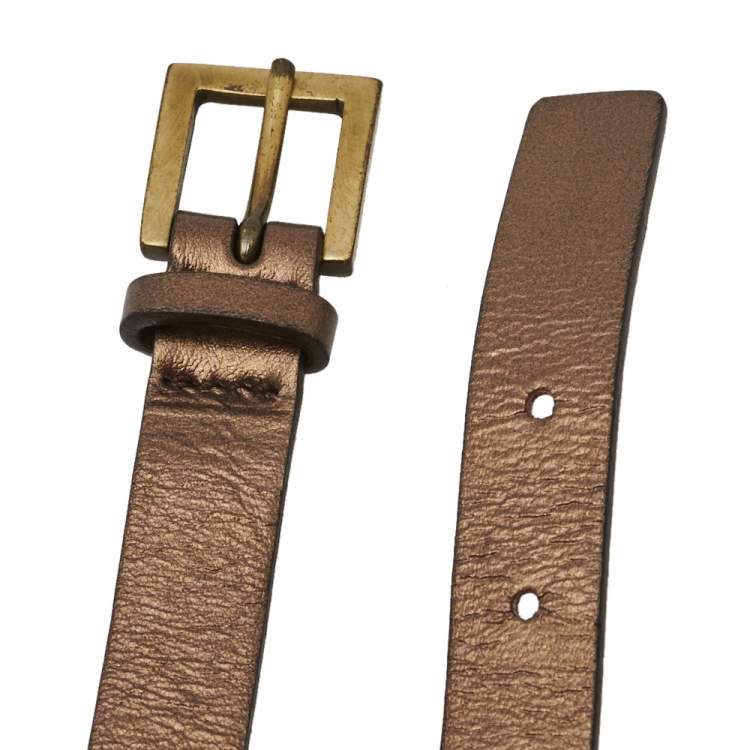 Pre Owned Céline Metallic Copper Leather Metal Link Double Wrap Bracelet