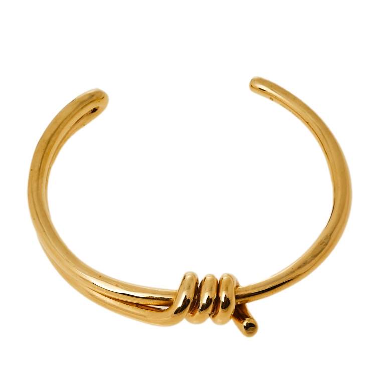 Pre Owned Céline Gold Tone Extra Thin Open Knot Bracelet S