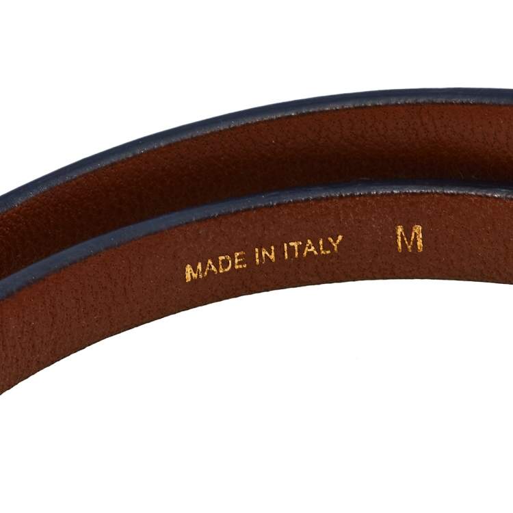 Pre Owned Celine Blue Leather Gold Tone Triple Tour Wrap Bracelet M