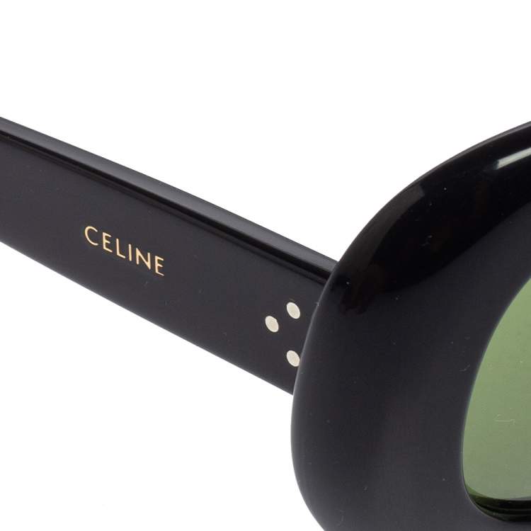 Pre Owned Celine Black/Green Acetate CL40070I Oval Sunglasses