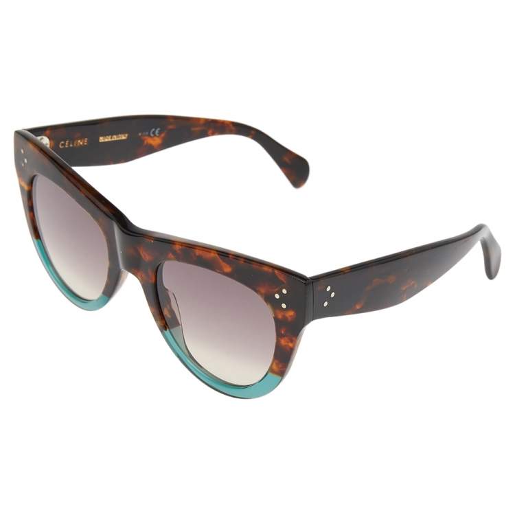 Pre Owned Celine Havana Brown & Green/Brown Gradient CL40016I Cat Eye Sunglasses