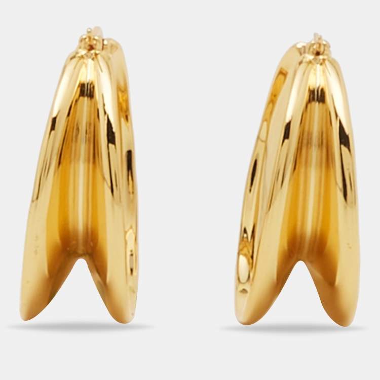 Pre Owned Céline Gold Tone Folded Hoop Earrings