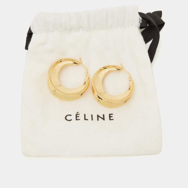 Pre Owned Céline Gold Tone Folded Hoop Earrings