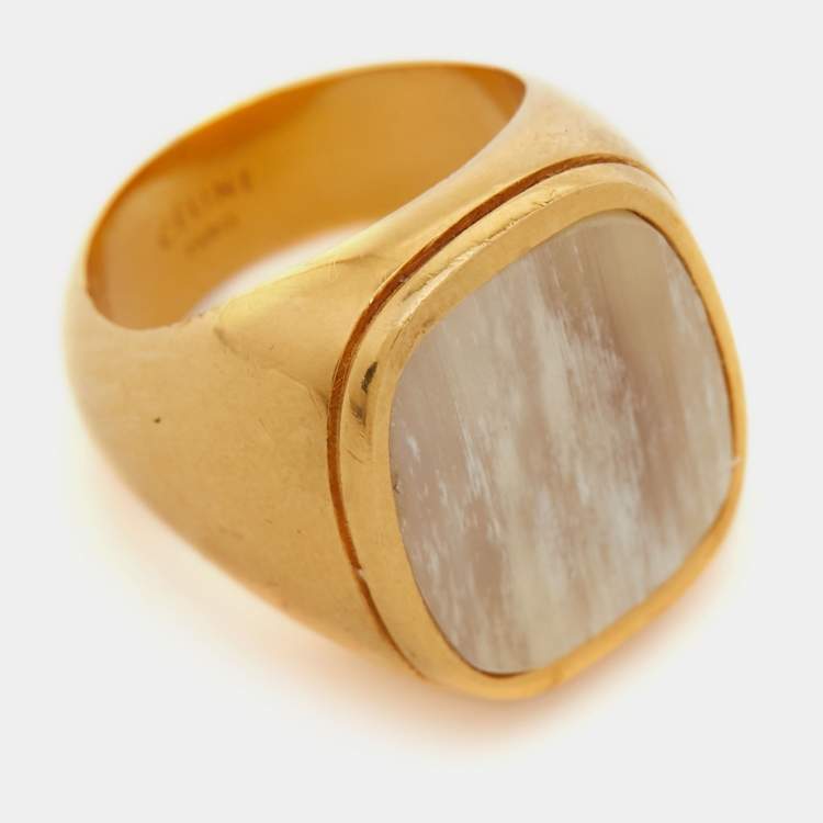 Pre Owned Celine Acetate Gold Plated Sterling Silver Ring Size 54