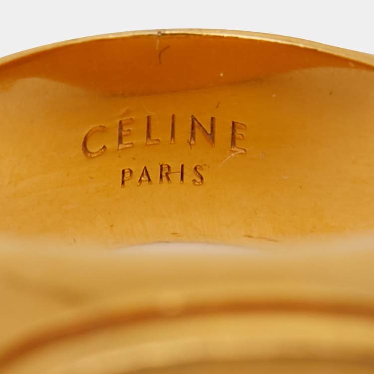 Pre Owned Celine Acetate Gold Plated Sterling Silver Ring Size 54