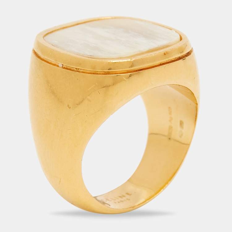 Pre Owned Celine Acetate Gold Plated Sterling Silver Ring Size 54