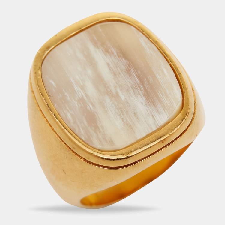 Pre Owned Celine Acetate Gold Plated Sterling Silver Ring Size 54