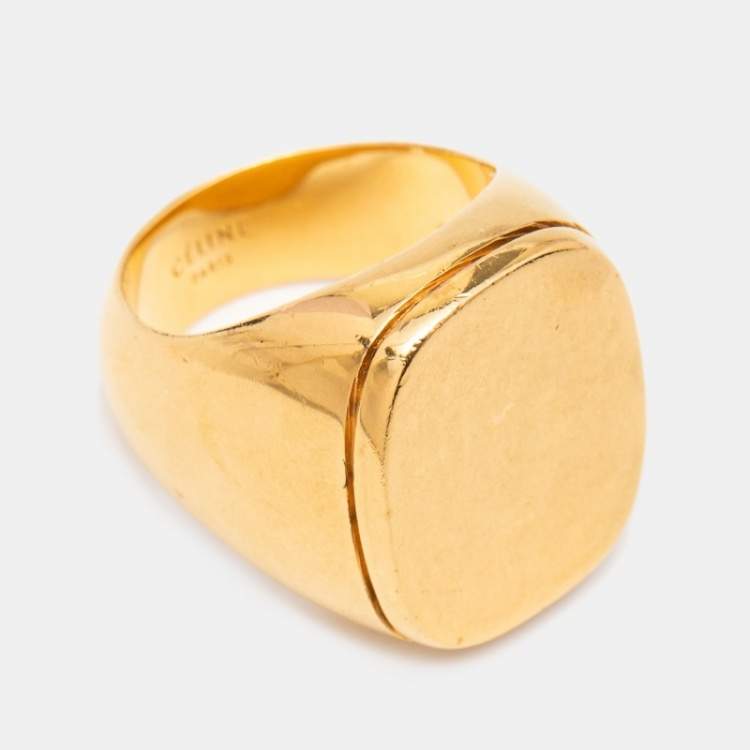 Pre Owned Céline Gold Tone Square Ring Size EU 54