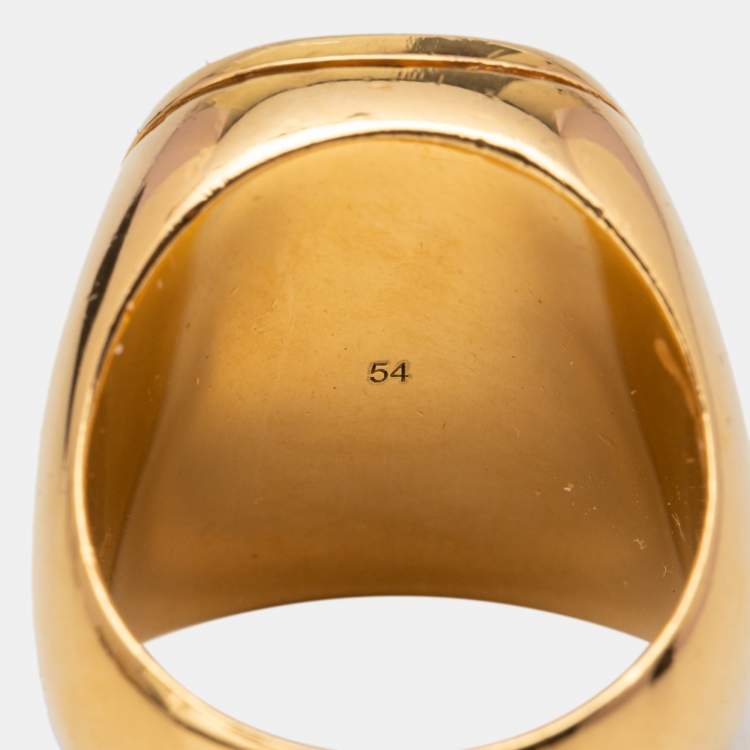 Pre Owned Céline Gold Tone Square Ring Size EU 54