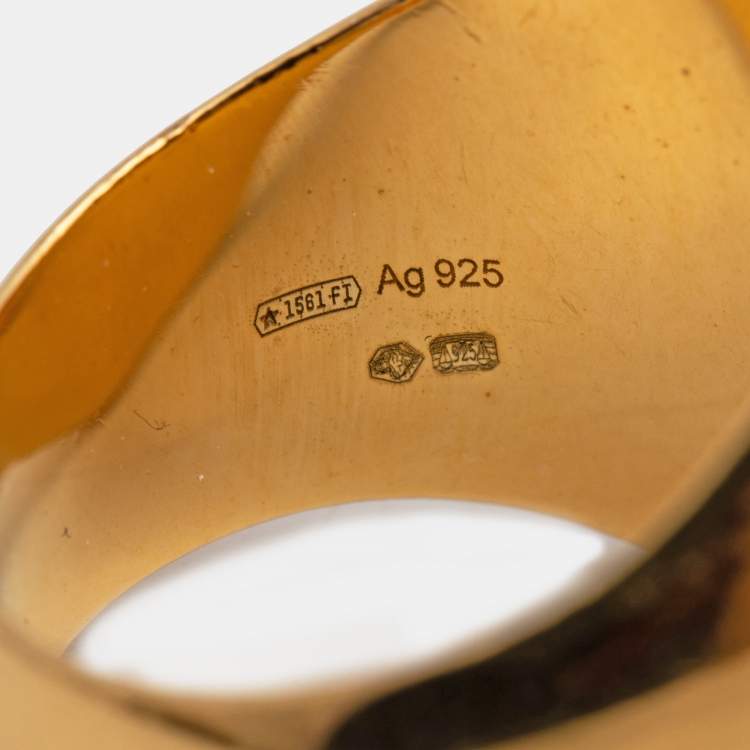 Pre Owned Céline Gold Tone Square Ring Size EU 54