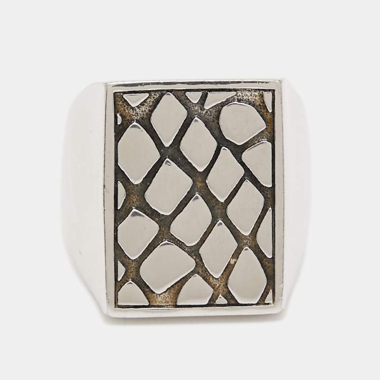 Pre Owned Céline Silver Tone Patterned Square Ring Size EU 54