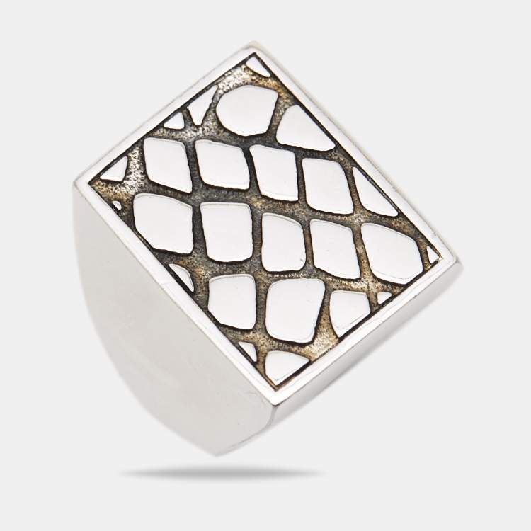 Pre Owned Céline Silver Tone Patterned Square Ring Size EU 54