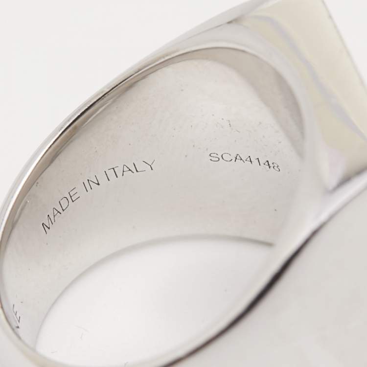 Pre Owned Céline Silver Tone Patterned Square Ring Size EU 54