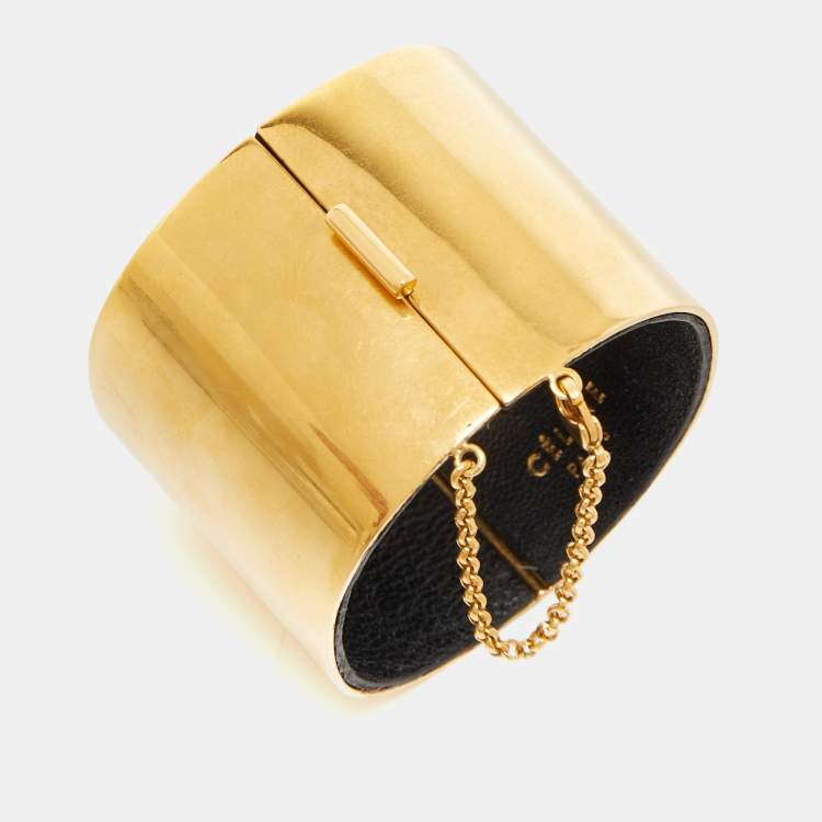 Pre Owned  Céline Gold Tone Wide Cuff Bracelet