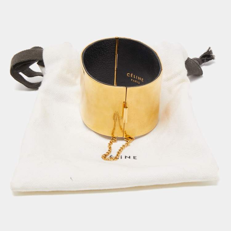 Pre Owned  Céline Gold Tone Wide Cuff Bracelet