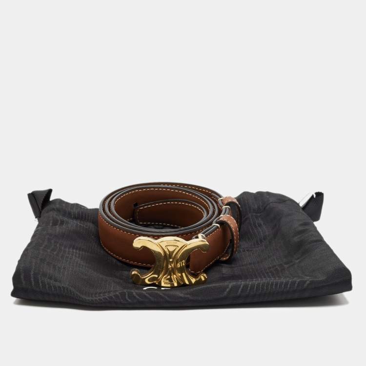 Pre Owned Celine Brown Leather Macadam Buckle Belt 70CM