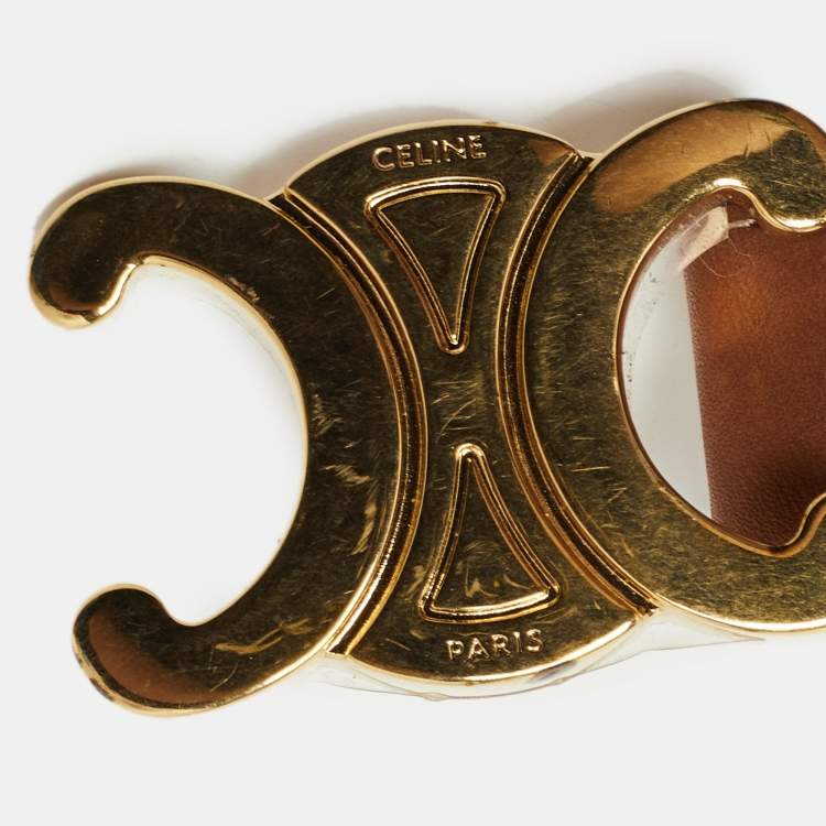 Pre Owned Celine Brown Leather Macadam Buckle Belt 70CM