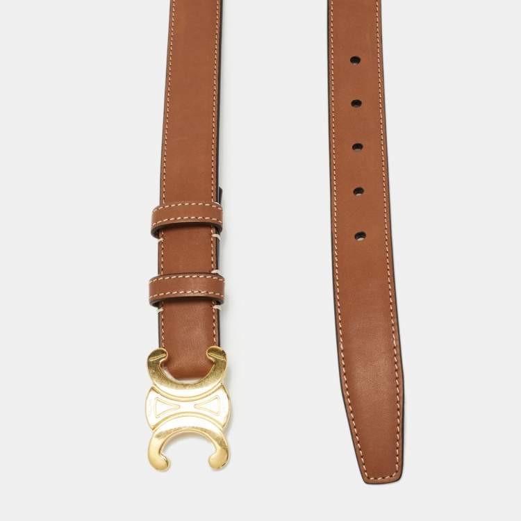 Pre Owned Celine Brown Leather Macadam Buckle Belt 70CM