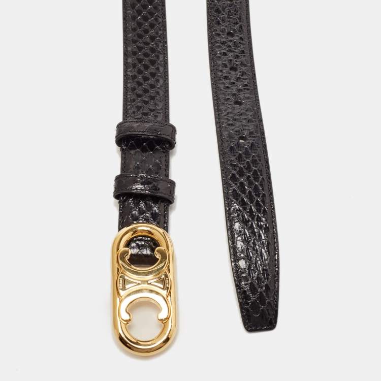 Pre Owned Celine Black Python Leather Waist Belt 80 CM