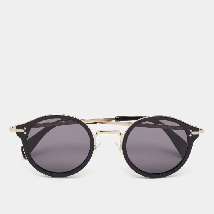 Pre Owned Celine Black/Gold Frame Round Sunglasses