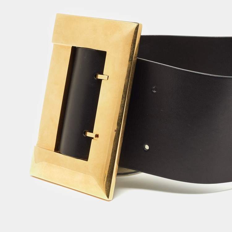Pre Owned Celine Black Leather Wide Waist Belt S