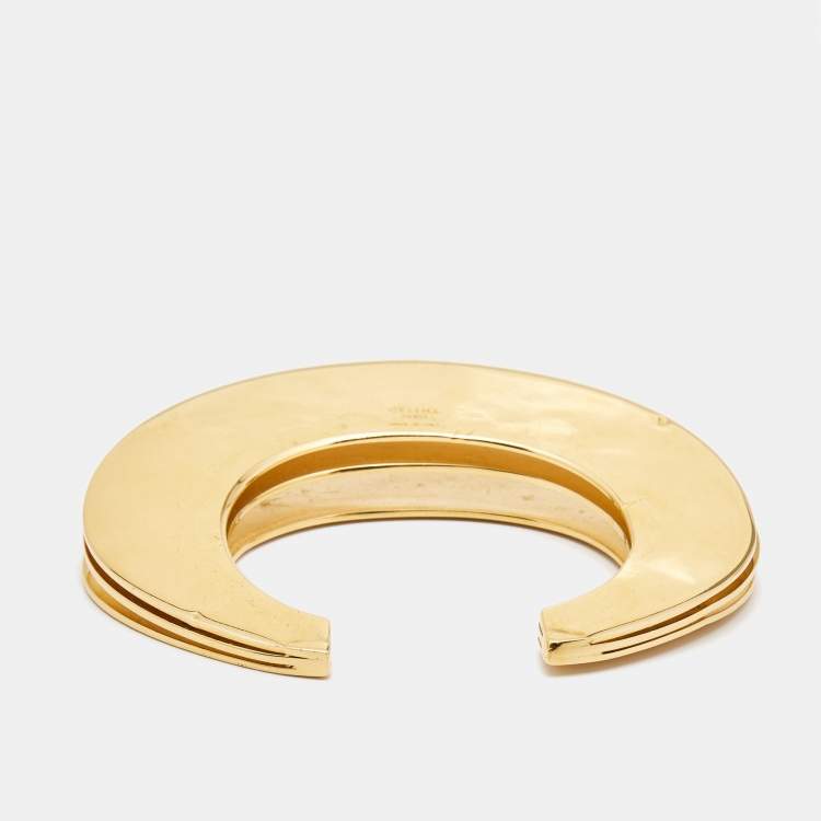 مملوكة مسبقًا Celine Gold Tone Oversize Open Cuff Bracelet
